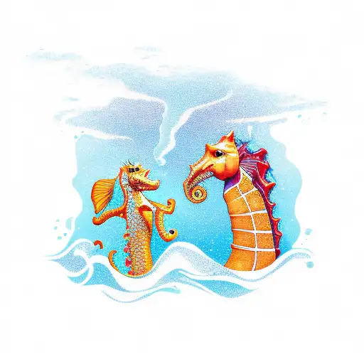 sea horse with his child  tattoo design idea