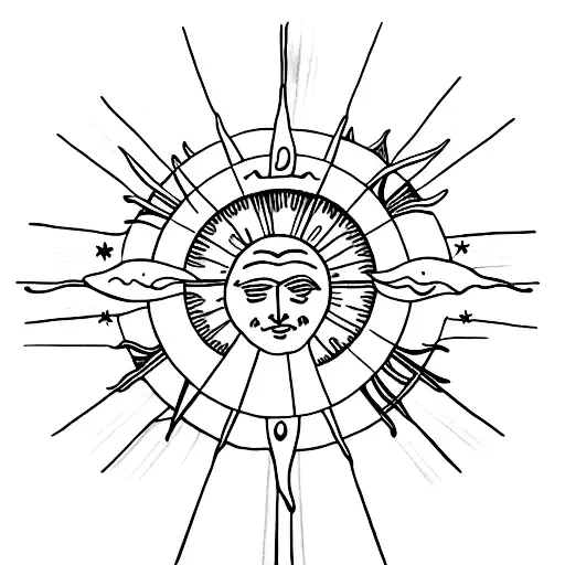 Crucifix with a sun, moon, and star integrated into the cross tattoo design idea