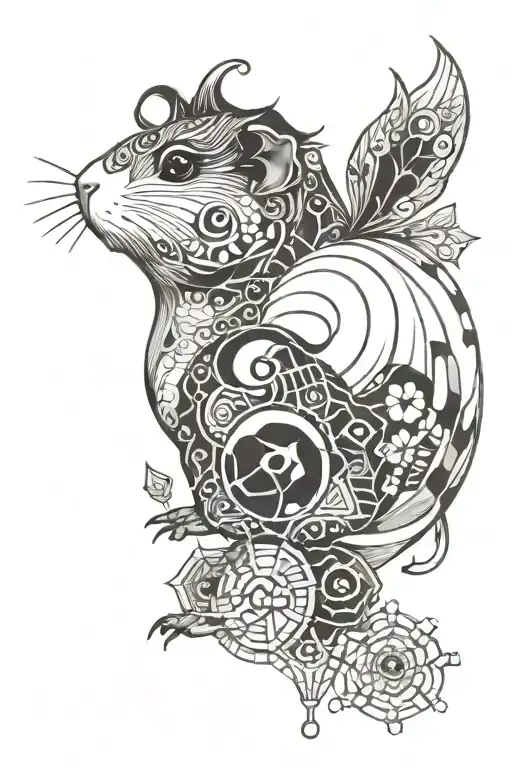 hieroglyphics and hexagons royal guinea pig tattoo design idea