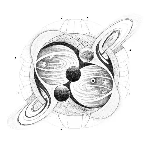Space black hole surrounded by planets tattoo design idea
