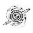 Space black hole surrounded by planets tattoo design idea