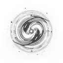 Space black hole surrounded by planets tattoo design idea