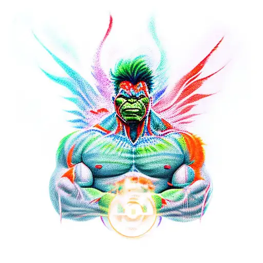 Combine the Incredible Hulk and the phoenix bird in a powerful and dynamic design tattoo design idea