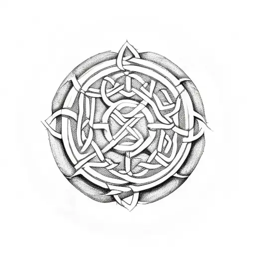 A sketch-style design of a celtic capital letter S surrounded by intricate patterns tattoo design idea