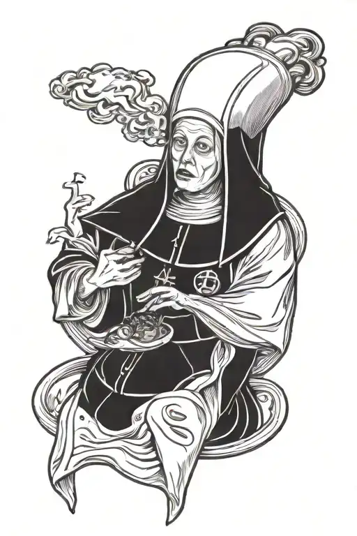 latex nun smoking a cigarette tattoo design idea