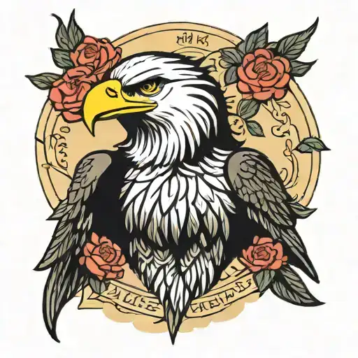 Amy winehouse bald eagle rose intertwined tattoo design idea