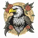 Amy winehouse bald eagle rose intertwined tattoo design idea