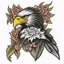 Amy winehouse bald eagle rose intertwined tattoo design idea