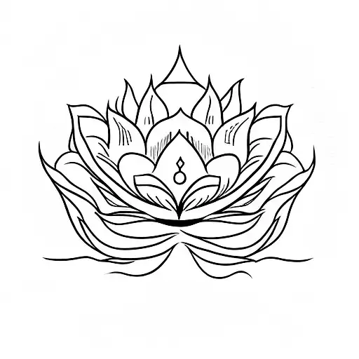 Create a minimalist tattoo design of a lotus flower with the karma symbol at its center, symbolizing personal growth and enlightenment. tattoo design idea