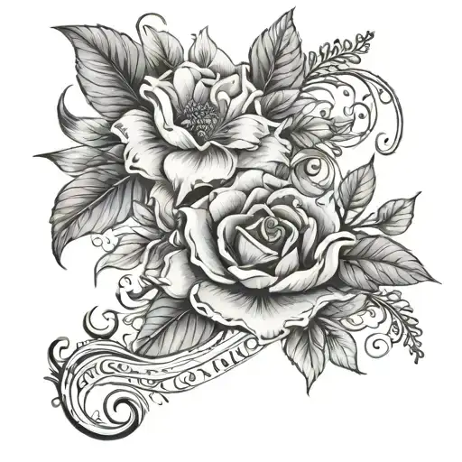 based off the quote "now you hang from my lips like the gardens of babylon" very feminine and floral and lips tattoo design idea