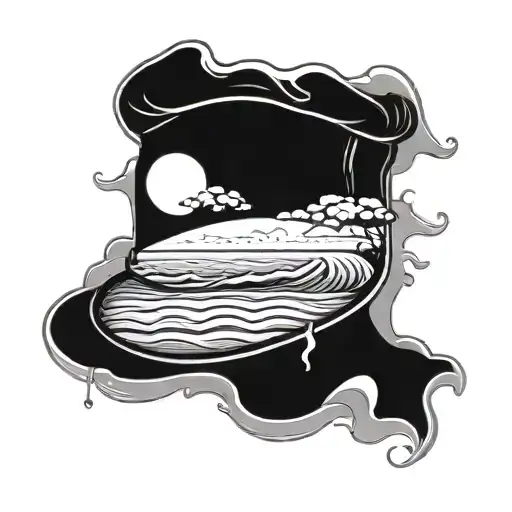 A tattoo of a nurse's cap with a beach sunset and waves in the background, symbolizing relaxation after a long day at work tattoo design idea