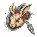 Suffed rabbit torn apart with scissors tattoo design idea