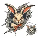 Suffed rabbit torn apart with scissors tattoo design idea