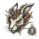 Suffed rabbit torn apart with scissors tattoo design idea