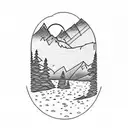 mountain and stream tattoo design idea