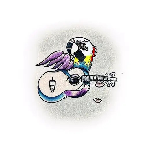 A parrot perched on a guitar tattoo design idea
