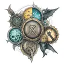 minimalistic lord of the rings mixed with avenged sevenfold, with some aquamarine color tattoo design idea