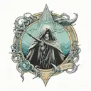 minimalistic lord of the rings mixed with avenged sevenfold, with some aquamarine color tattoo design idea