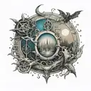 minimalistic lord of the rings mixed with avenged sevenfold, with some aquamarine color tattoo design idea