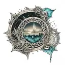 minimalistic lord of the rings mixed with avenged sevenfold, with some aquamarine color tattoo design idea