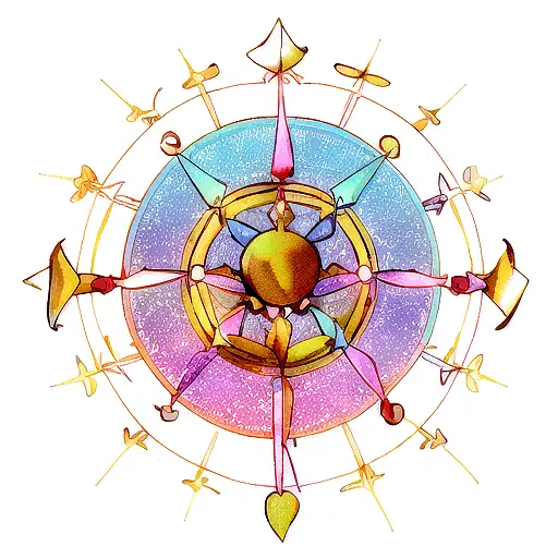 Aries and Sagittarius zodiac symbols intertwined with magical elements tattoo design idea