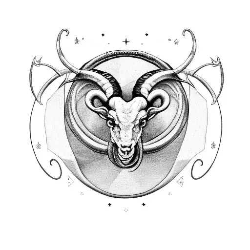 Aries and Sagittarius zodiac symbols intertwined with magical elements tattoo design idea