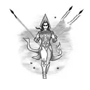 A mystical drawing of a superhero wielding the power of fire and arrows, representing Aries and Sagittarius tattoo design idea