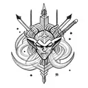 A mystical drawing of a superhero wielding the power of fire and arrows, representing Aries and Sagittarius tattoo design idea