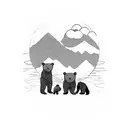 bear family, river, mountains, hause tattoo design idea