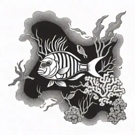 scuba diving in coral reef tattoo design idea