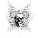 skull with roses and wing tattoo design idea