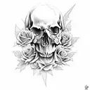 skull with roses and wing tattoo design idea