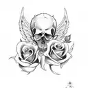 skull with roses and wing tattoo design idea