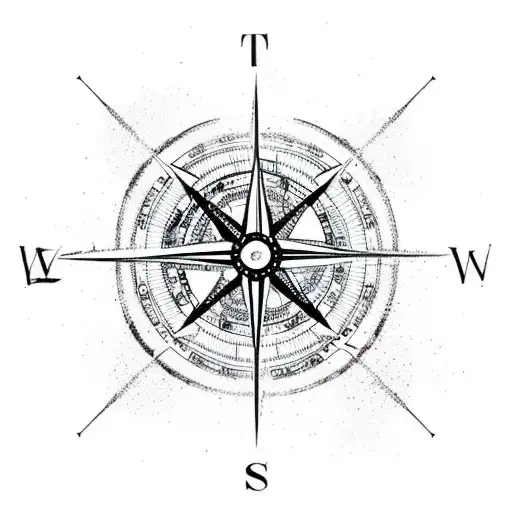 A compass with snowboard graphics pointing towards your favorite snowboarding destinations tattoo design idea
