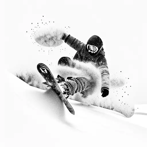 Snowboarder carving through mountains tattoo design idea