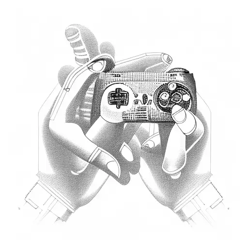 A futuristic robotic hand holding a game controller tattoo design idea
