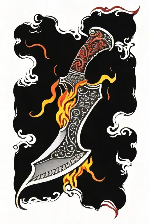 flaming meat cleaver knife tattoo design idea