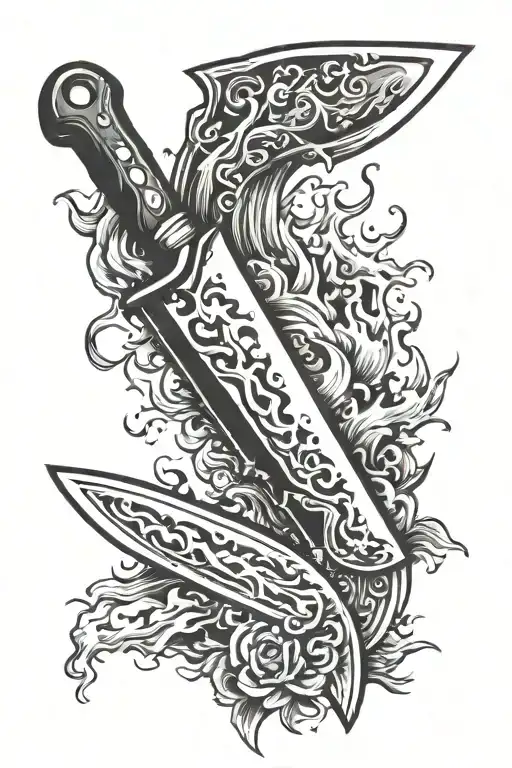 flaming meat cleaver knife tattoo design idea