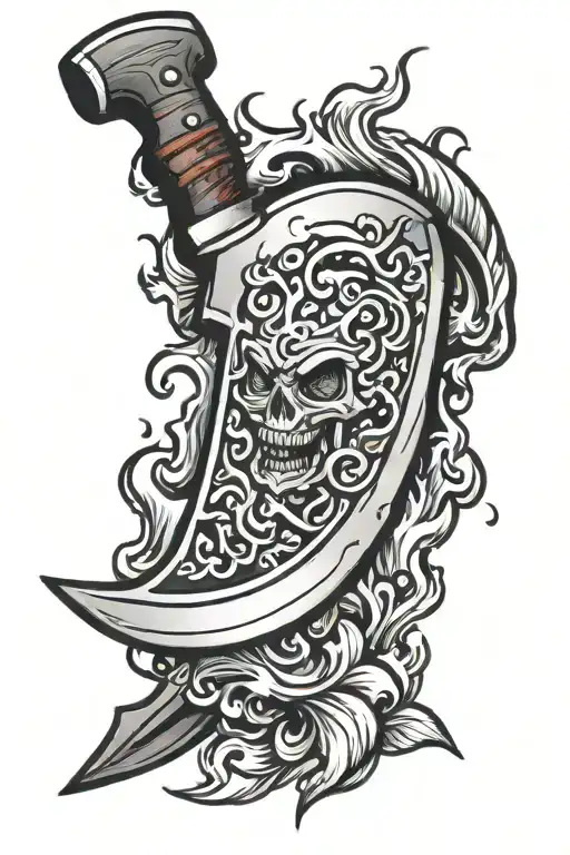 flaming meat cleaver knife tattoo design idea