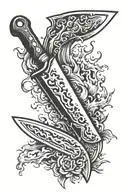 flaming meat cleaver knife tattoo design idea
