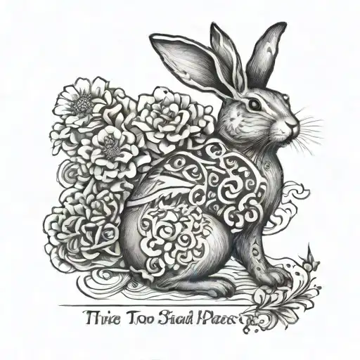 bunny with phrase that says: This too shall pass tattoo design idea