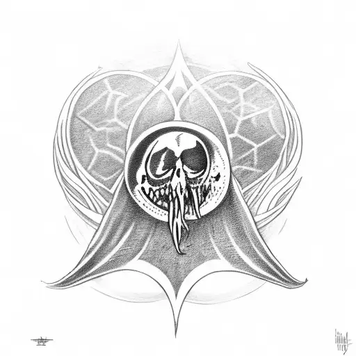 Deathly hallows with a moon inside and tribal lilies surrounding it tattoo design idea