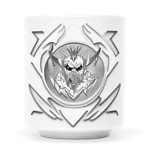 An iced coffee mug morphing into a tech n9ne logo, surrounded by pokemon inspired elements tattoo design idea