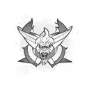 An iced coffee mug morphing into a tech n9ne logo, surrounded by pokemon inspired elements tattoo design idea