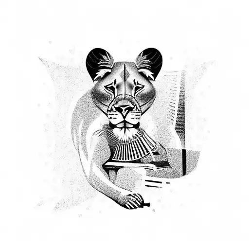 A powerful lioness playing a grand piano tattoo design idea