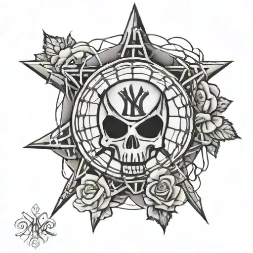 new york yankees. rose with name rosmery. spider web. cross. girls eyes  tattoo design idea
