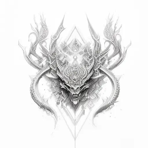 Intricate magical symbols and potions tattoo design idea