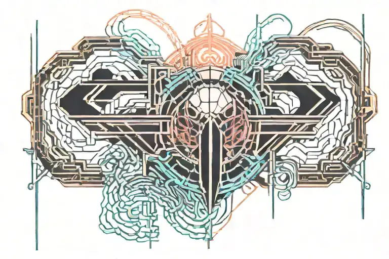 Illustrate a scene from Elden Ring with a subtle nod to Rocky Horror elements in the background tattoo design idea