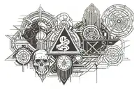 Illustrate a scene from Elden Ring with a subtle nod to Rocky Horror elements in the background tattoo design idea