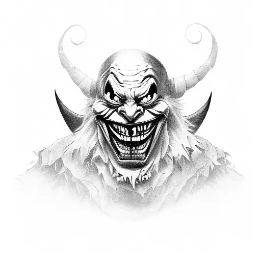 dark jester, evil grin, evil clown, laughing tattoo design idea